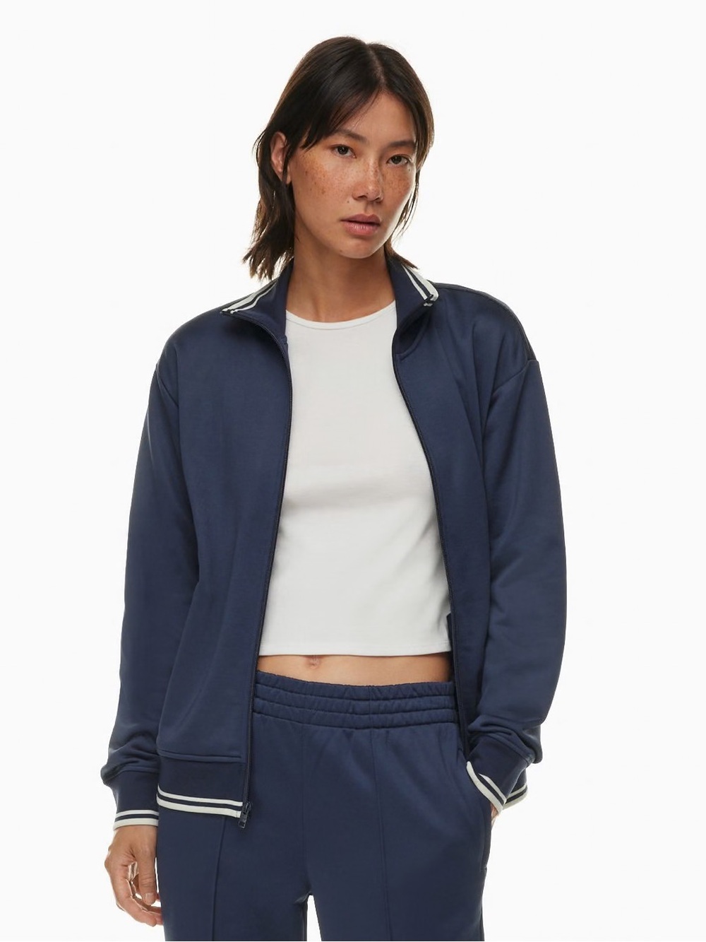 Aritzia x WILFRED FREE Canter Track Jacket Size Large in INK NAVY/ WHISPER WHT